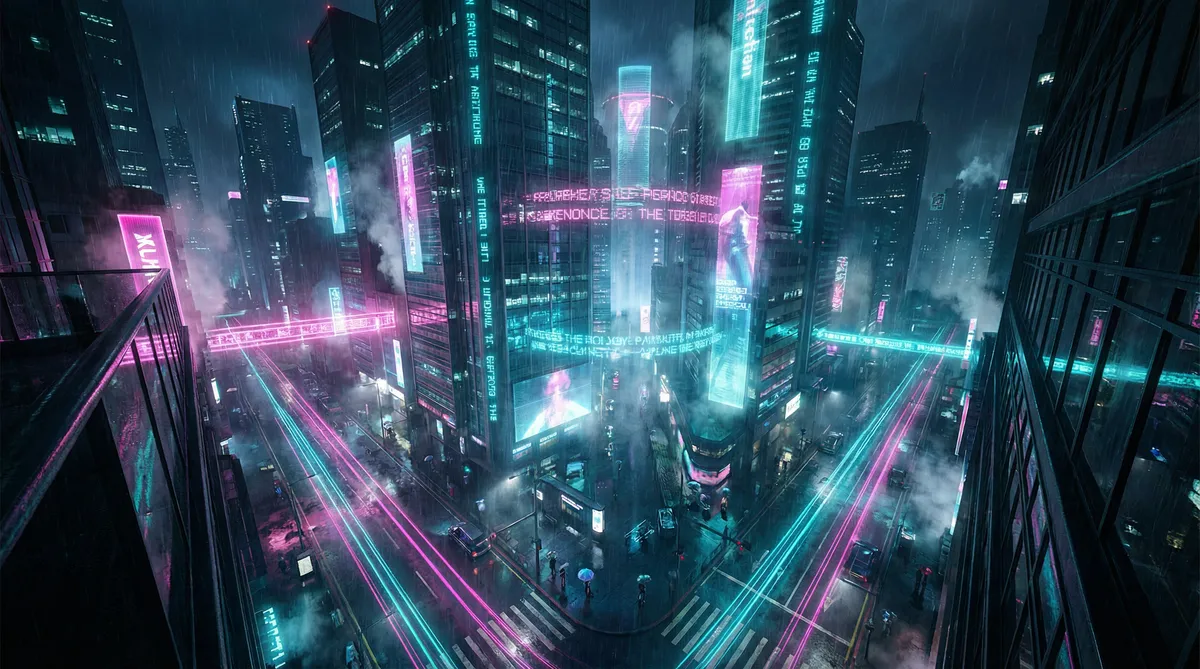 写真网 竖屏短剧平台首页背景 - 赛博朋克都市夜景